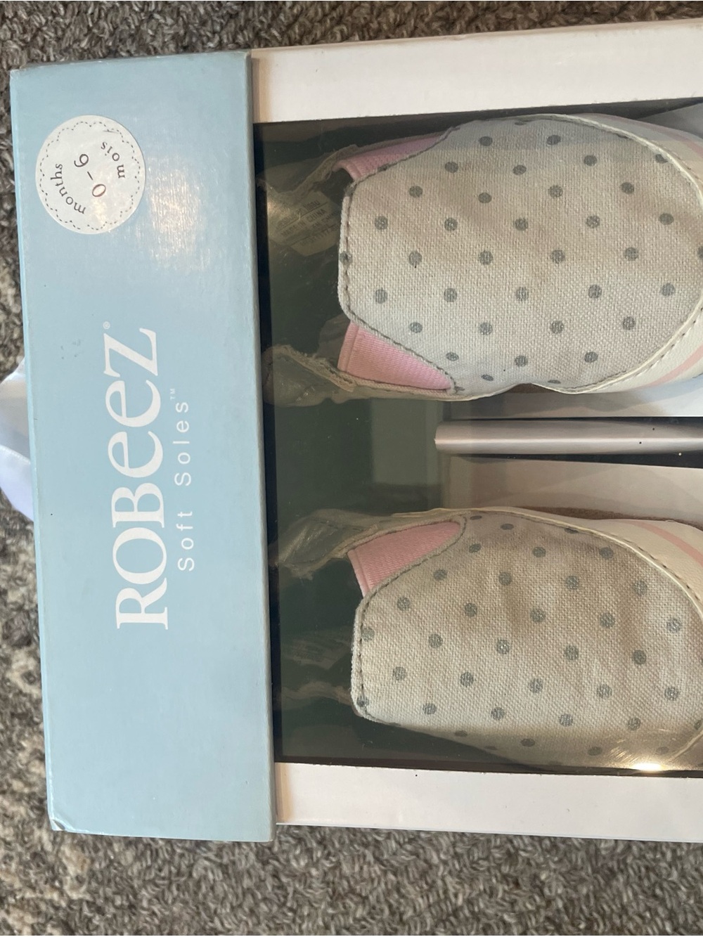 Robeez Pink and Gray Polka Dot Soft Sole Baby Shoes